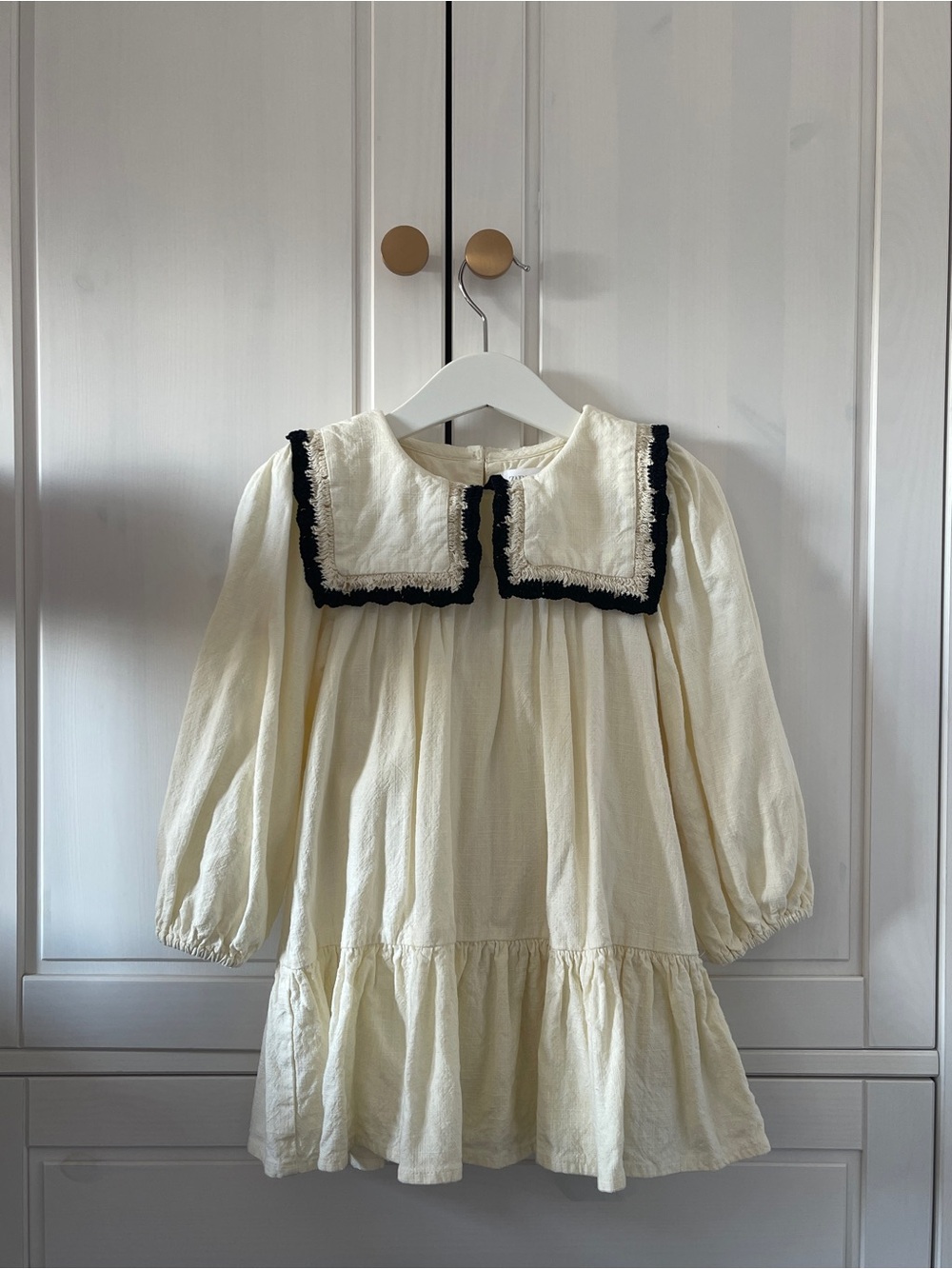 Zara Cream Dress with Black Trim Square Collar